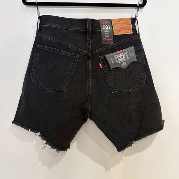Levi's Mid Length Black Jean Shorts Womens Size 27 Denim Cut Offs Distressed - Picture 2 of 6
